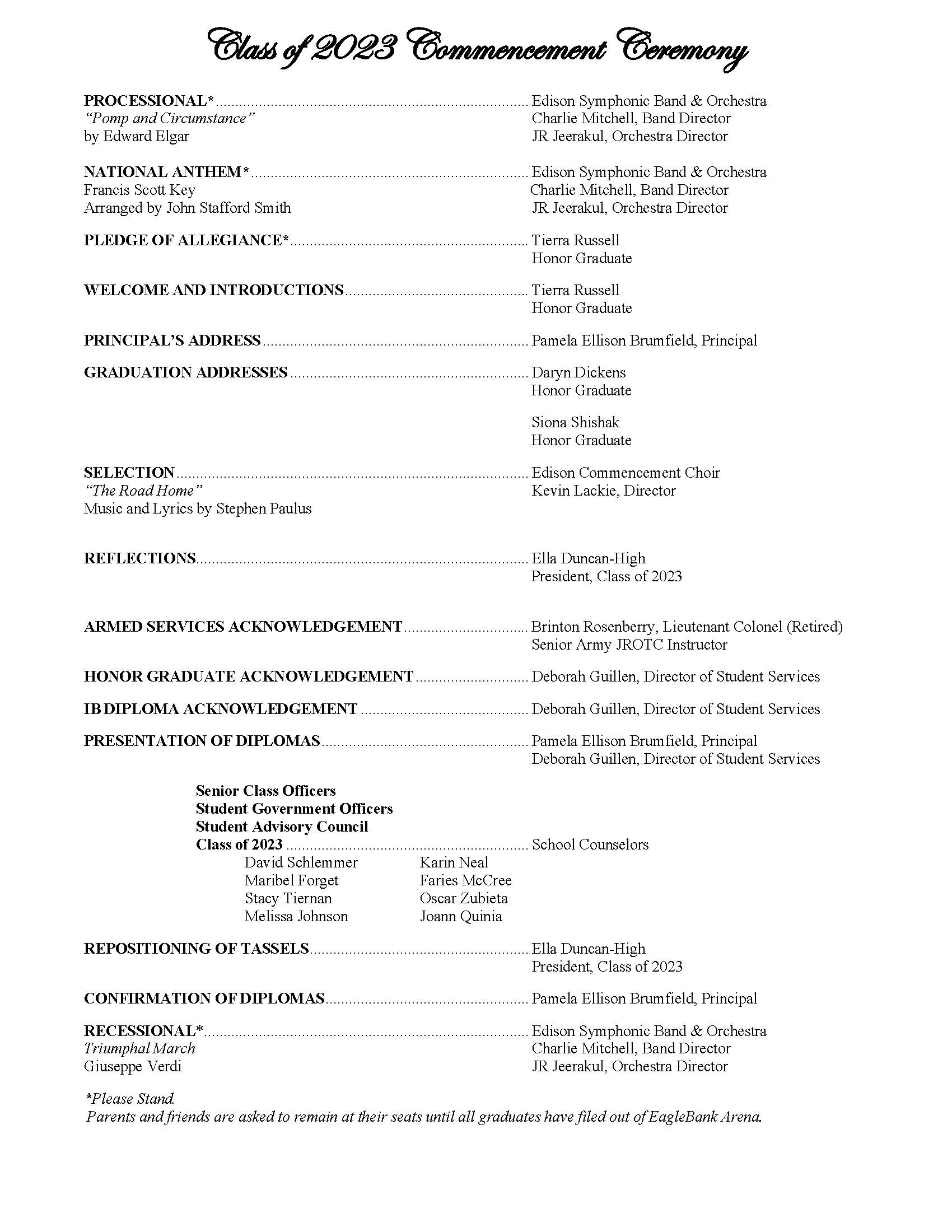 Graduation 2023 Program Page 3