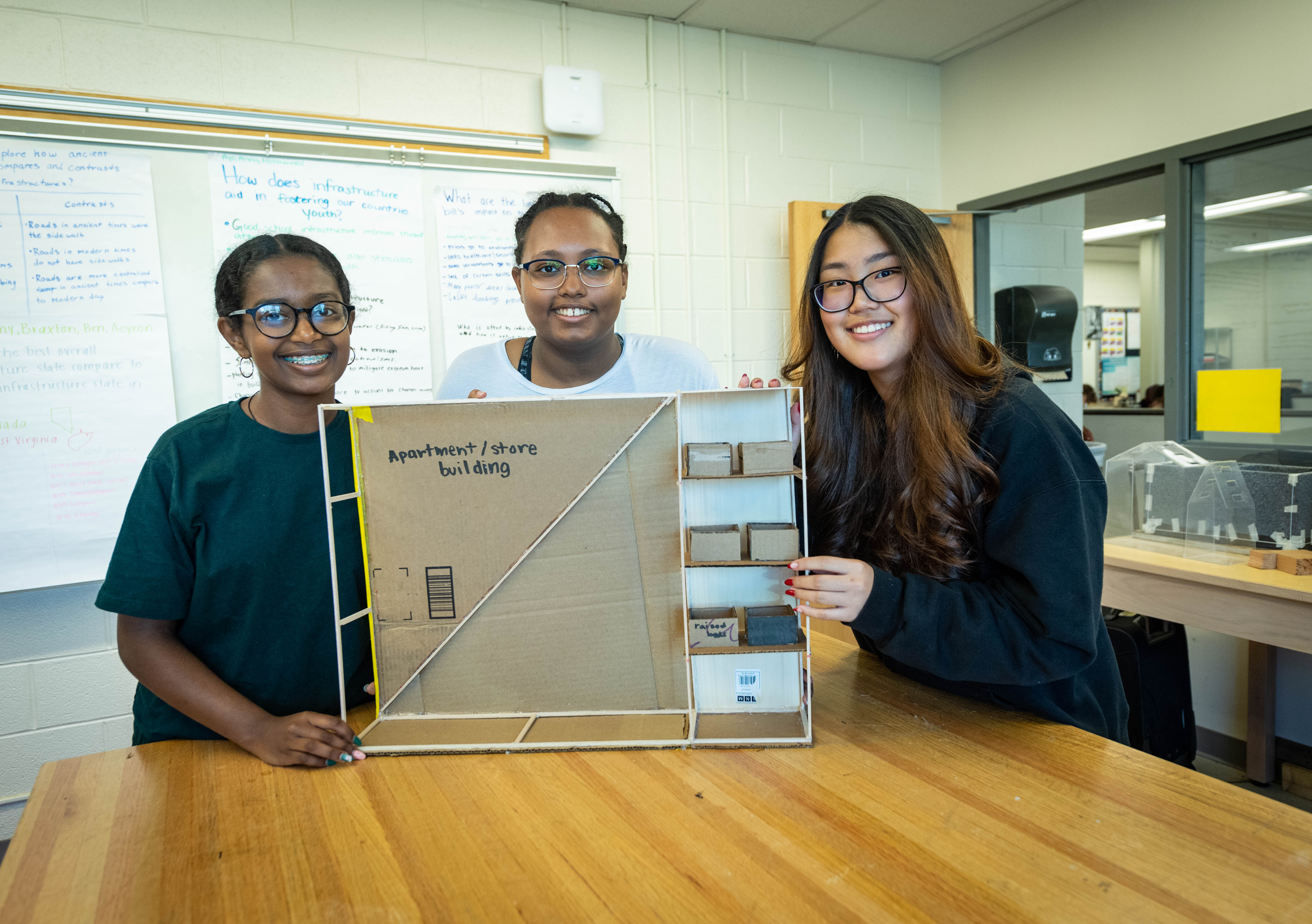 Freshmen at Edison showcase a plan for a greenhouse addition that could be attached to apartment buildings to increase opportunities to grow produce in urban areas.