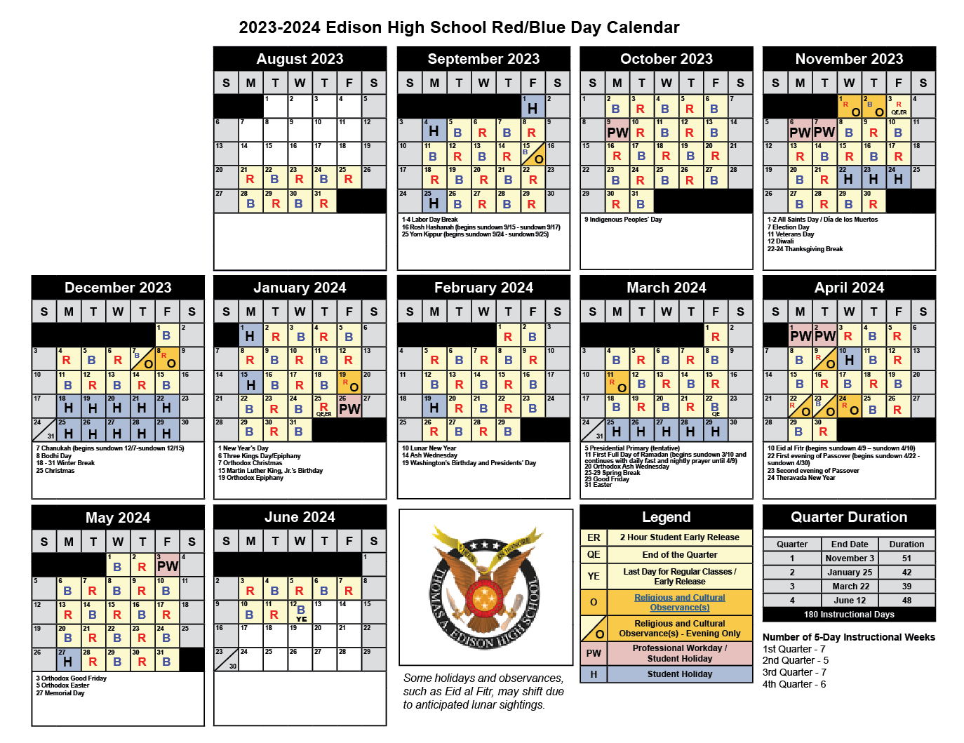 2025 Edison School Calendar